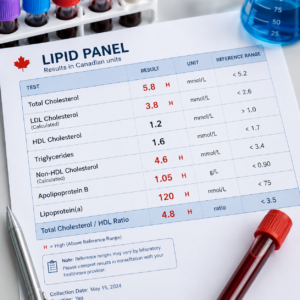 A healthcare provider uses an anatomical heart model to explain heart health and cardiovascular risk. Understanding cholesterol levels alongside blood pressure, metabolic health, family history and other risk factors can help patients make informed decisions about cardiovascular prevention and care.