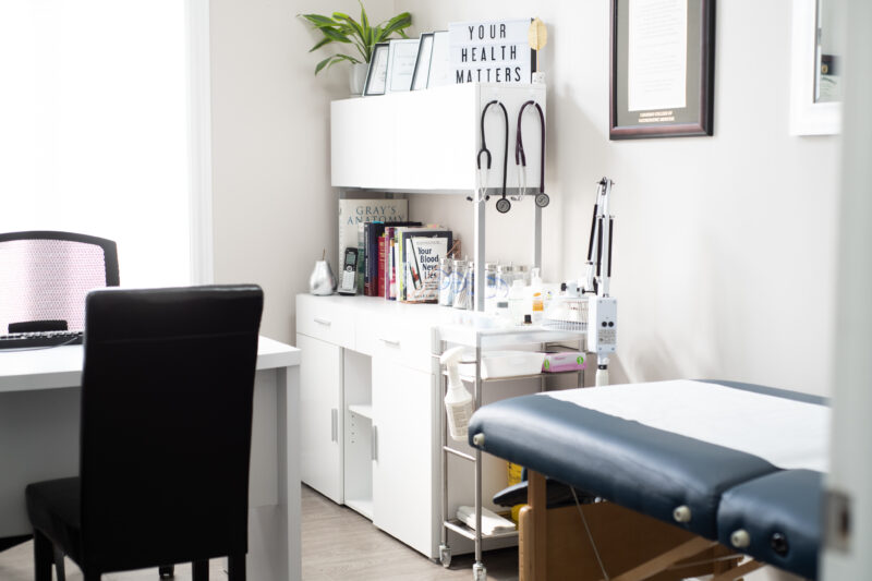 Naturopathic doctor consultation room at Hudson Integrative Healthcare in Stoney Creek, Ontario.