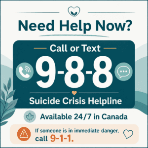 Mental health crisis image showing “Call or Text 9-8-8” for the Suicide Crisis Helpline in Canada.